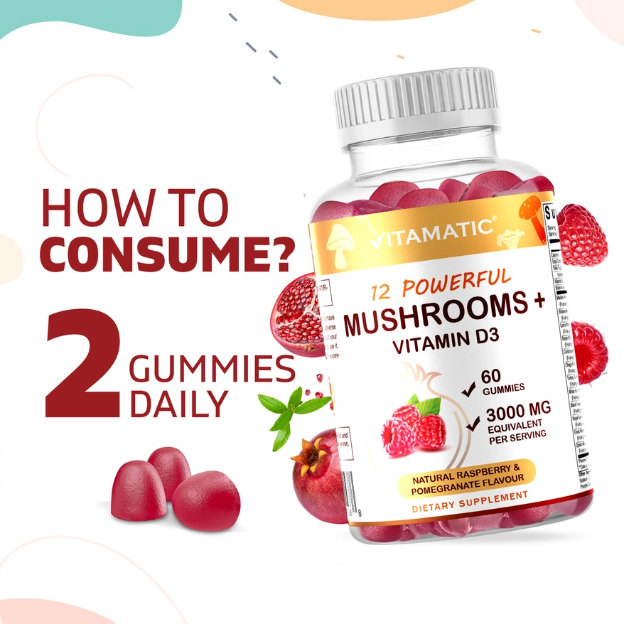 Vitamatic Paddenstoelencomplex met D3 60 gummies 3 Vitamatic Paddenstoelencomplex met D3 60 gummies 3