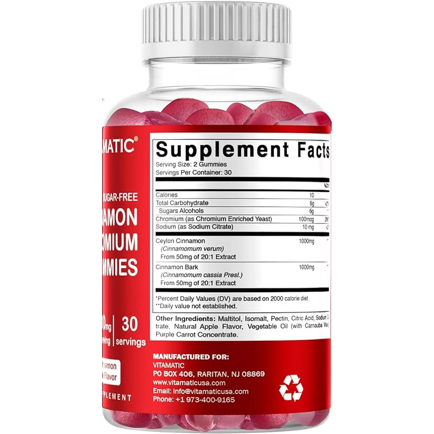 Vitamatic Suikervrije kaneel met chroom 60 gummies 5 Vitamatic Suikervrije kaneel met chroom 60 gummies 5
