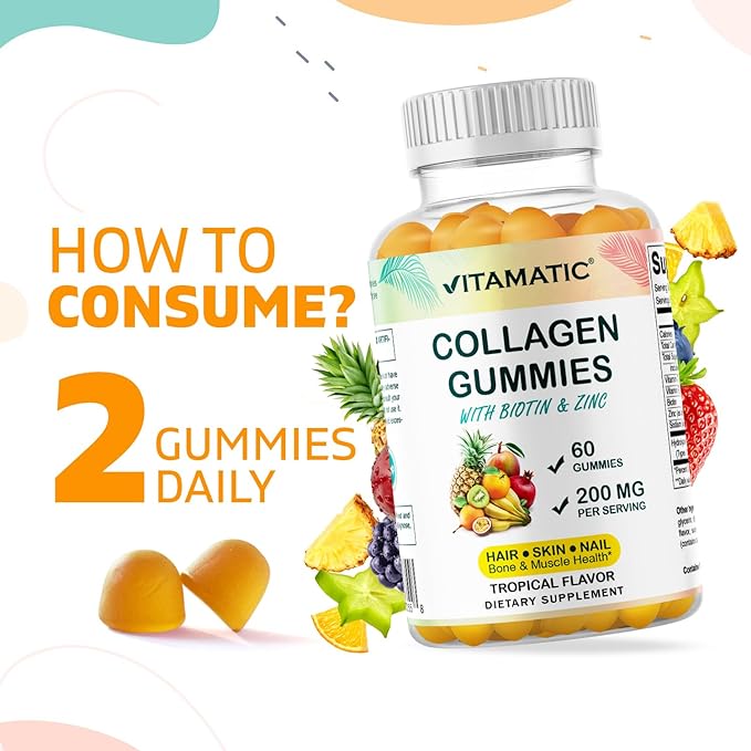 Vitamatische gehydrolyseerde collageengummies met zink en biotine 2 Vitamatische gehydrolyseerde collageengummies met zink en biotine 2